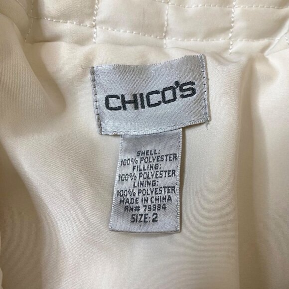 Chico's Ivory White Puffer Quilted Moto Jacket Women's M-12 Neutral Modern - Picture 7 of 11